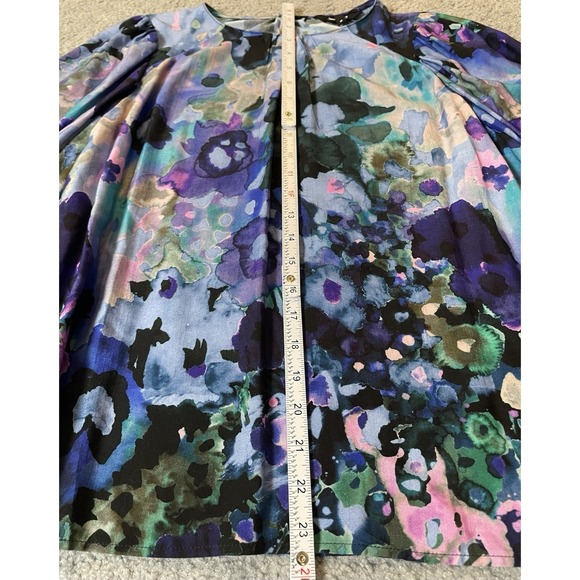 Disigual Floral Pleated Blouse S Blue Purple Long Sleeve Smocked Pullover Boho - Picture 7 of 12